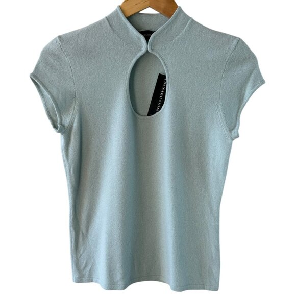 NWT Dana Buchman 100% Cashmere Keyhole Neck Sweater Robin’s Egg Blue Size Large - Picture 3 of 6
